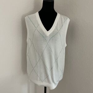 E.P. Pro Women’s White Sleeveless Argyle Cotton Sweater Vest M